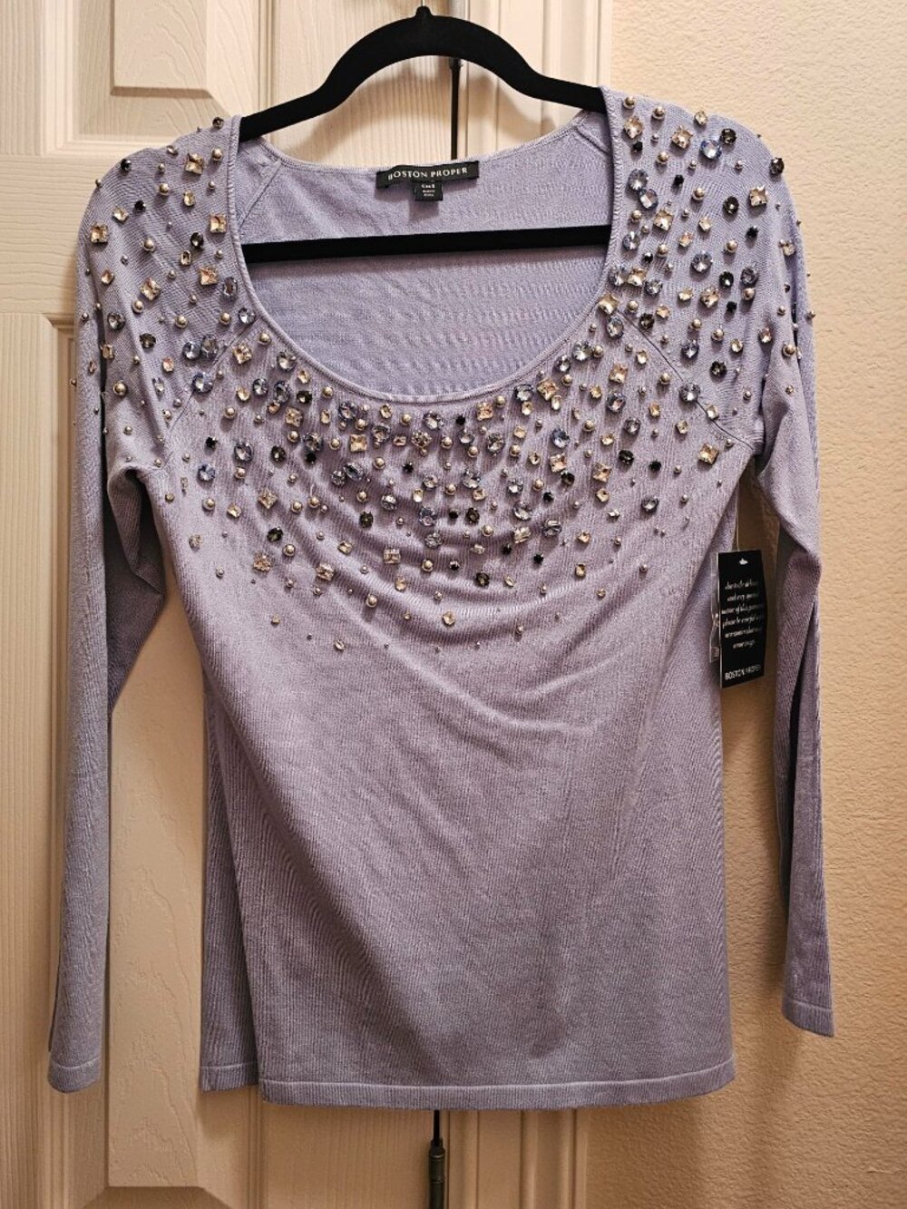 NWT Boston Proper Embellished Periwinkle Blue Small Blouse